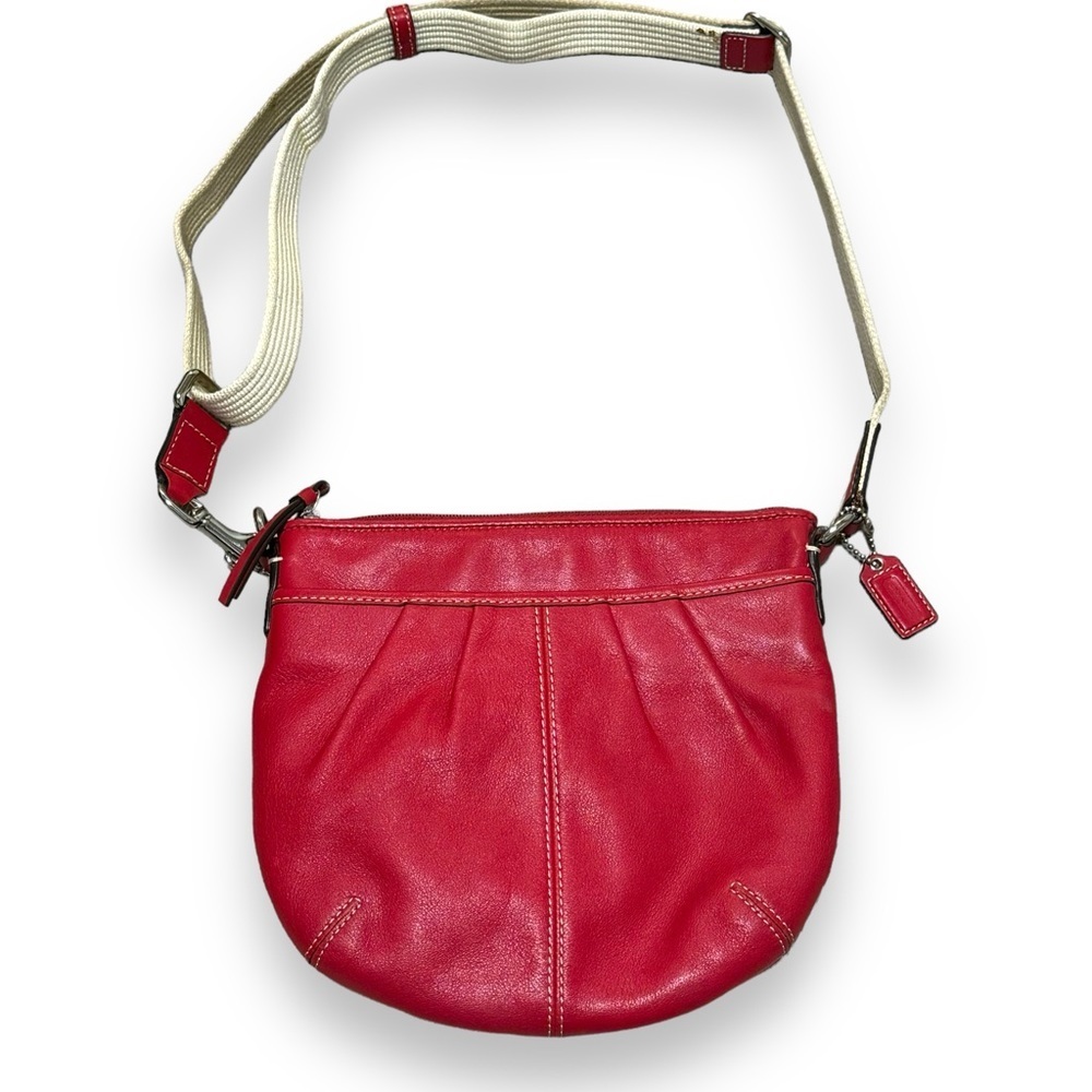 COACH Leather Ashley Pleated Swing-Pack Crossbody Handbag Red